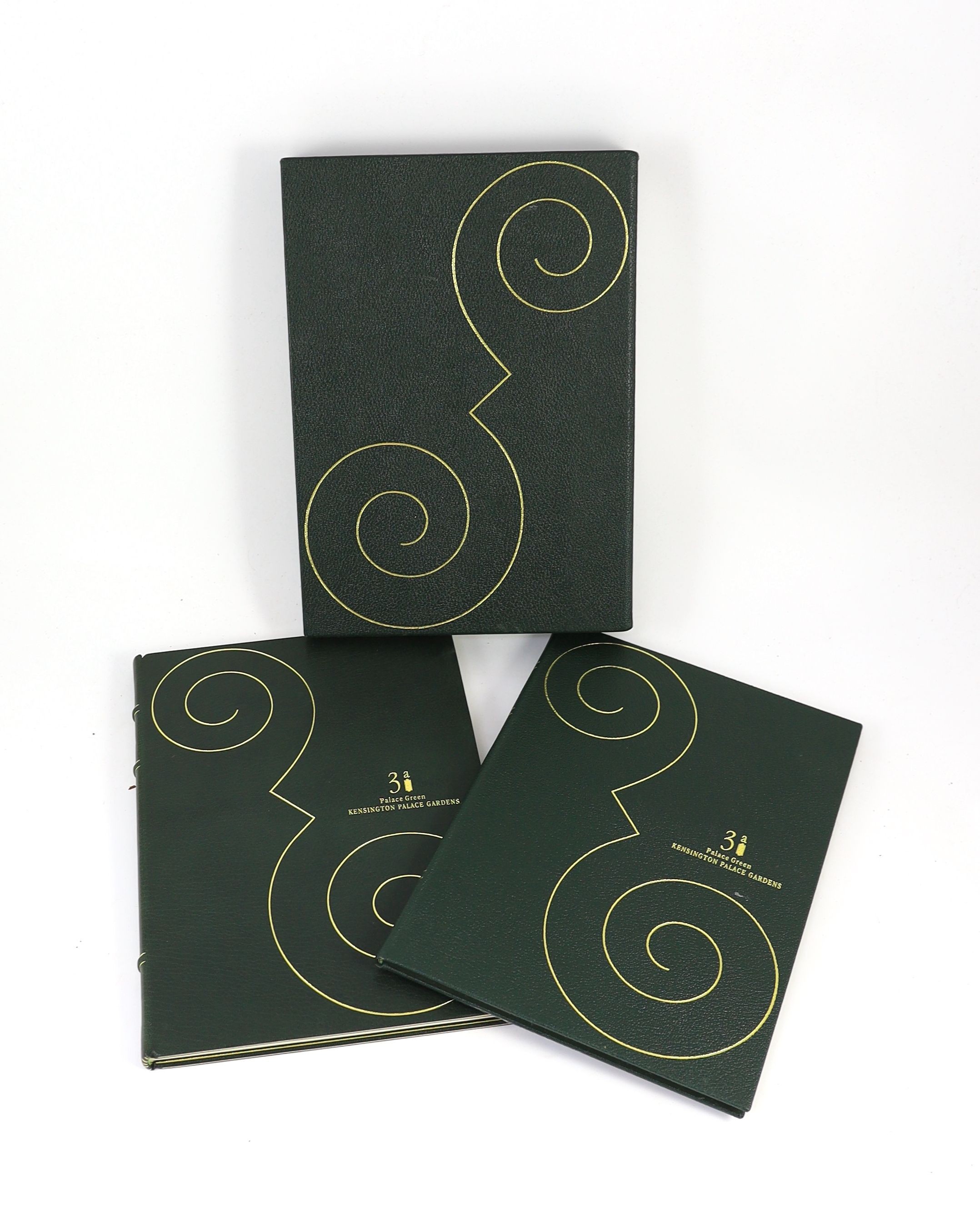 Sales prospectus for 3a, Palace Green, Kensington Palace Gardens, London, 2 vols, text by Jacquey Visick, 4to, green crushed morocco by Zaehndorf, London, 1991, in slip case.